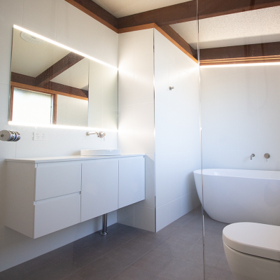 2 Renovated bathroom with tiled walls and floors