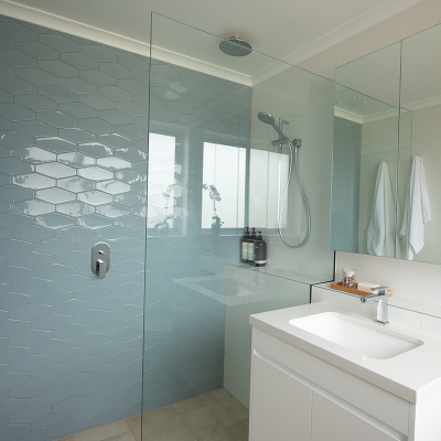 6 Bathroom with blue hexagon tiles