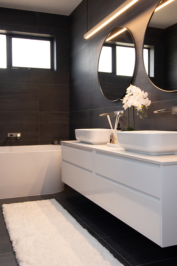 Stone tiled luxury bathroom