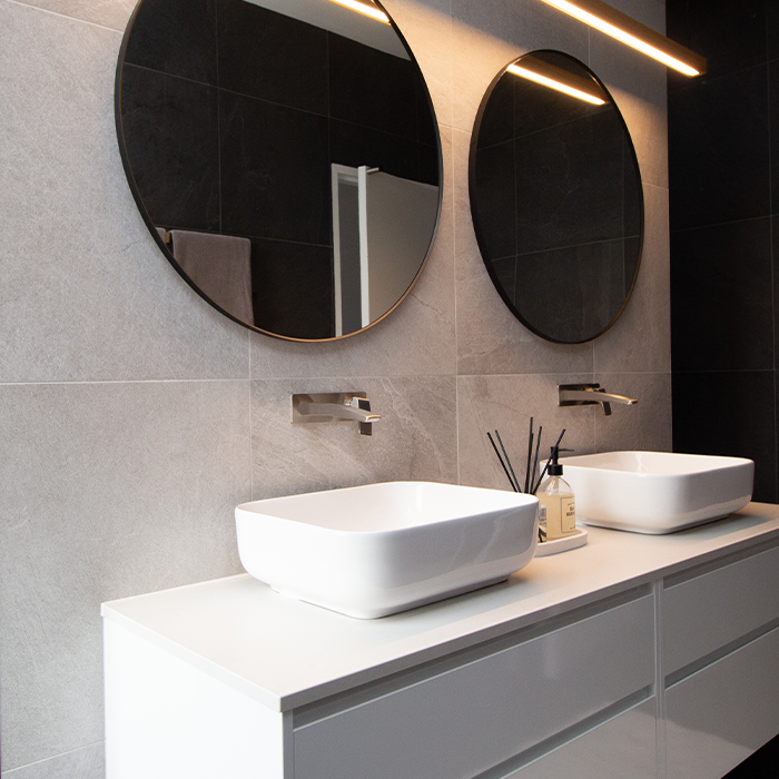 Stone tiled luxury bathroom